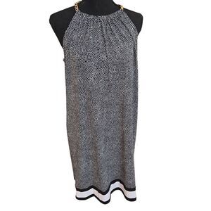 MICHAEL Michael Kors Womens Printed Gold Chain Halter Dress Navy White Sz Medium